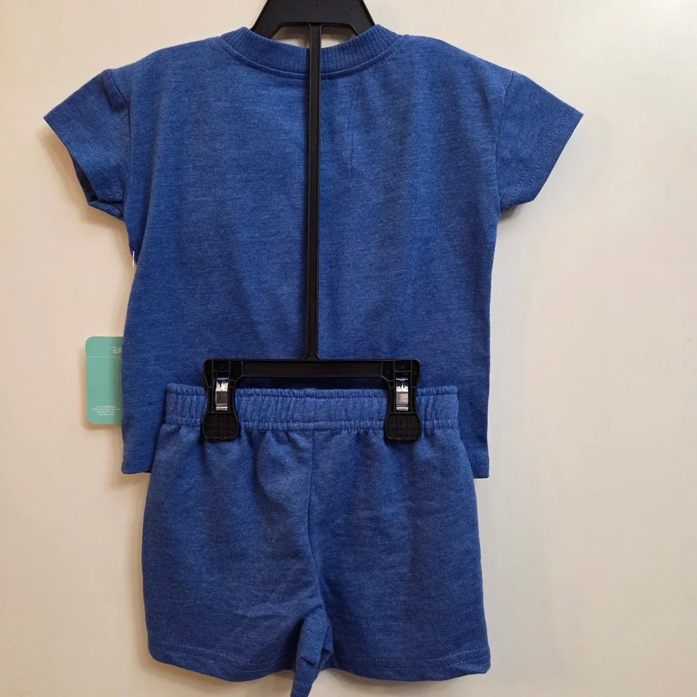 Disney Baby Stitch Heather Blue Graphic T-Shirt and Shorts Set 3-6M NWT